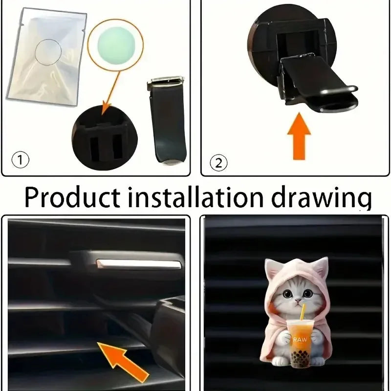 2pcs Cute Cat Acrylic Car Air Freshener - Long Lasting Scent Vent Clip Aromatherapy Decoration - Freshen Your Journey