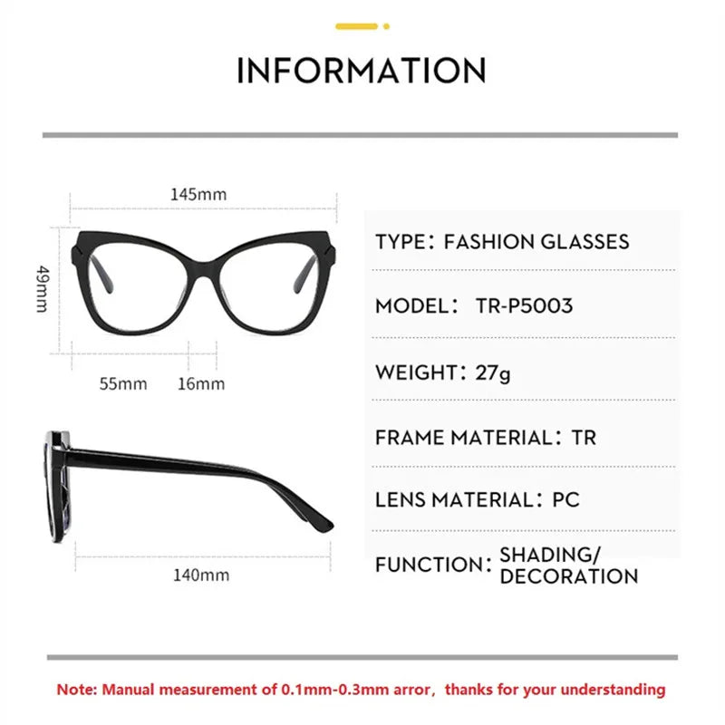 Women's Glasses 2024 Trend Cat's Eye Flat Mirror TR90 Anti-blue Light Eyeglasses Frame Simple Glasses Oculos De Grau Feminino