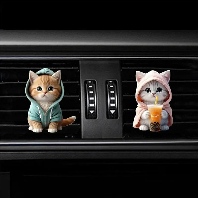 2pcs Cute Cat Acrylic Car Air Freshener - Long Lasting Scent Vent Clip Aromatherapy Decoration - Freshen Your Journey