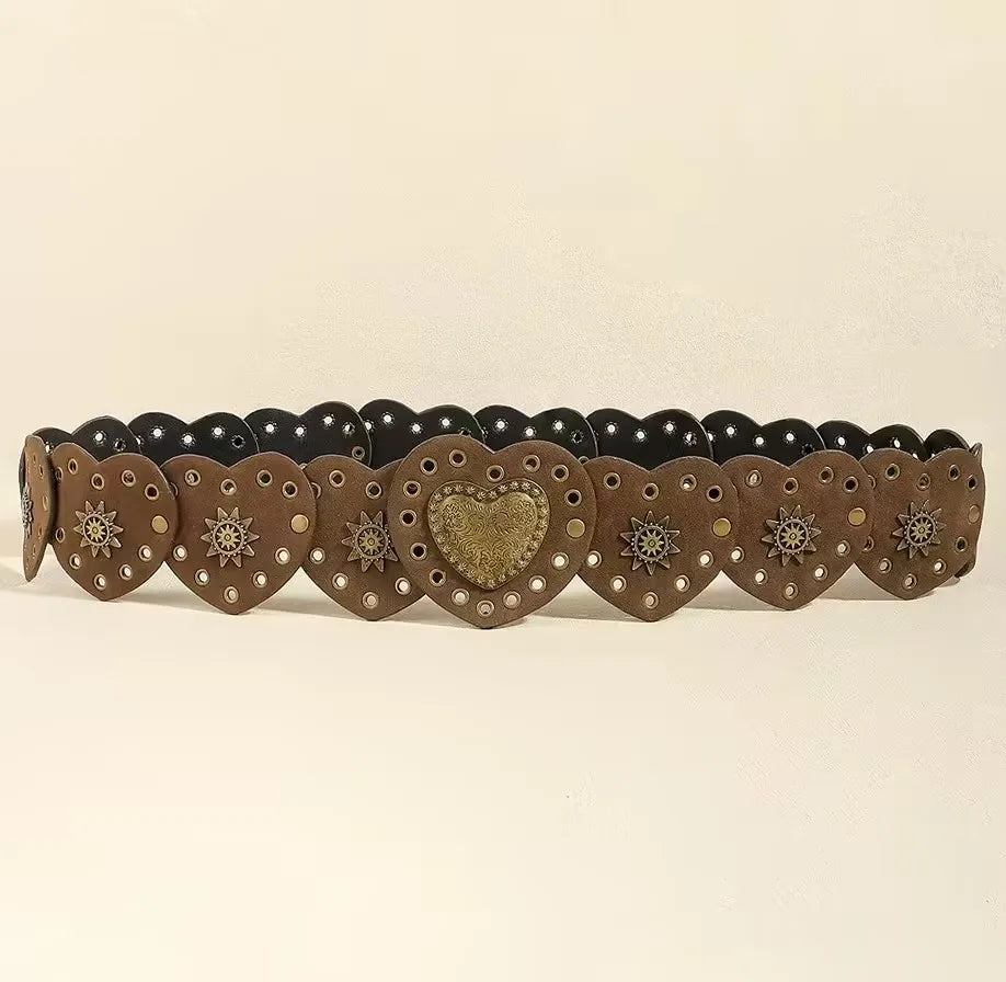 1PC Y2K Gongsang Celebrity Dress Western Cowboy Heart Belt Unique Fashion Retro Style One-Piece Dress with Belt