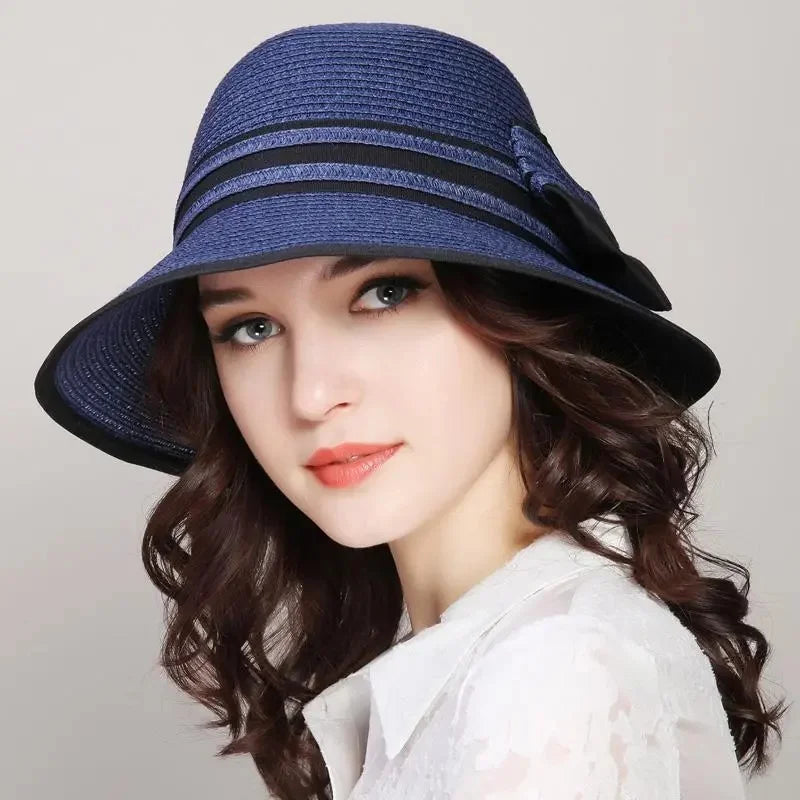 Muchique Boater Hats for Women Summer Sun Straw Hat Wide Brim Beach Hats Girl Outside Travel Straw Cap Casual Bow Hat